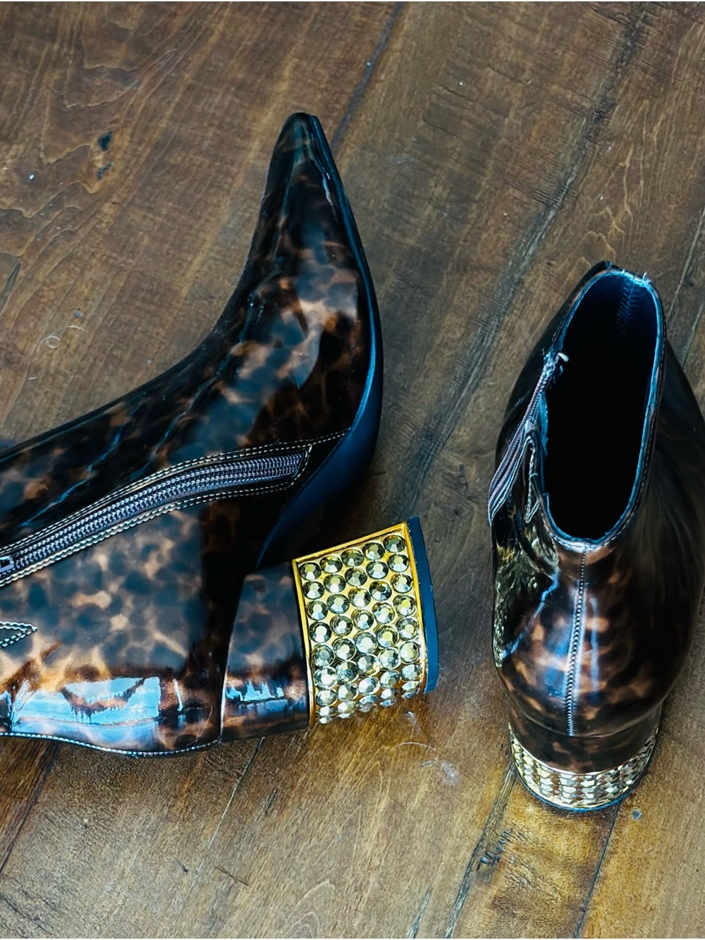 NWOT - Jeffrey Campbell Tortoise Pattern Ankle Boots - Studded 3” Block Heel